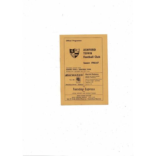 1966/67 Ashford Town v Dunstable Town Southern League Football Programme