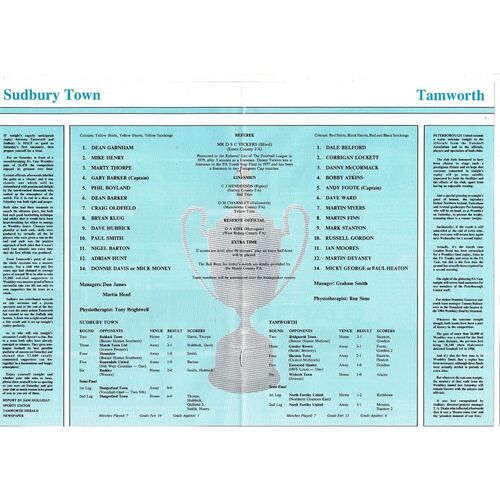 1989 Sudbury Town v Tamworth FA Vase Final Replay Football Programme